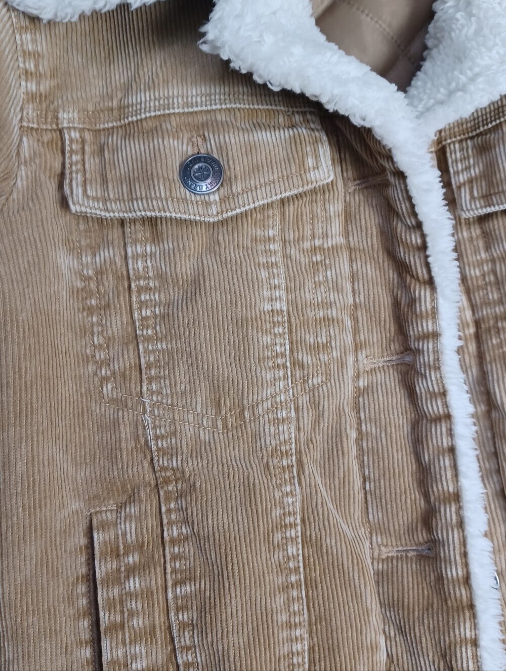 Lucky Brand Tan Corduroy Sherpa Lined Jacket Coat Size Small EXCELLENT - Picture 6 of 12